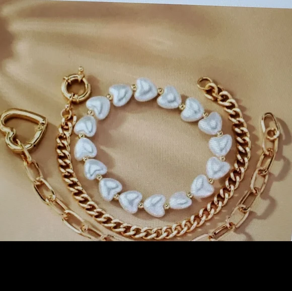 A Girl Thing Gold and White Heart Bracelets - Picture 2 of 2